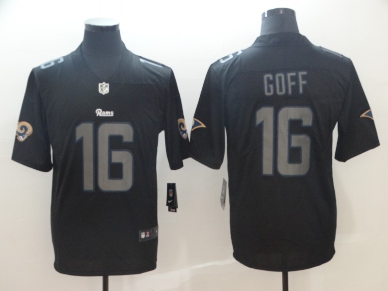 Men's Los Angeles Rams Jared Goff #16 Black Player Game Jersey