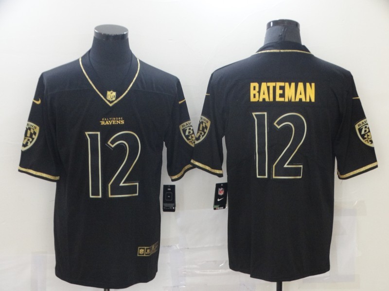 Men's Baltimore Ravens Rashod Bateman #12 Black Game Player Jersey
