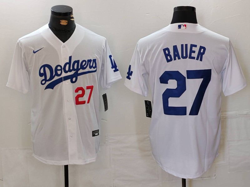 Men's Los Angeles Dodgers Trevor Bauer #27 White Replica Baseball Jersey