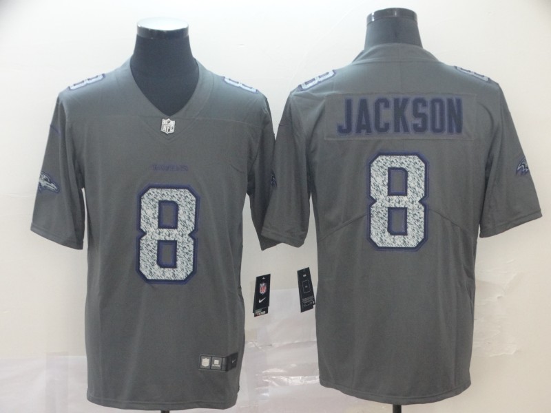 Men's Baltimore Ravens Lamar Jackson #8 Gray Player Game Jersey