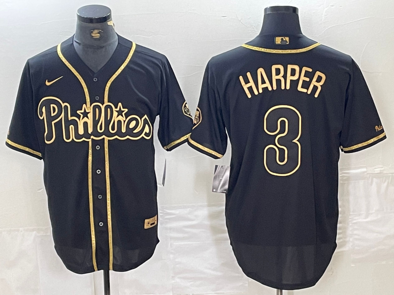 Men's Philadelphia Phillies Bryce Harper #3 Black Fashion Stitched Jersey
