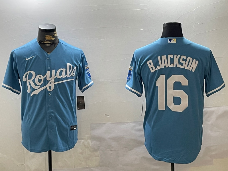 Men's Kansas City Royals #16 Bo Jackson Blue Replica Baseball Jersey