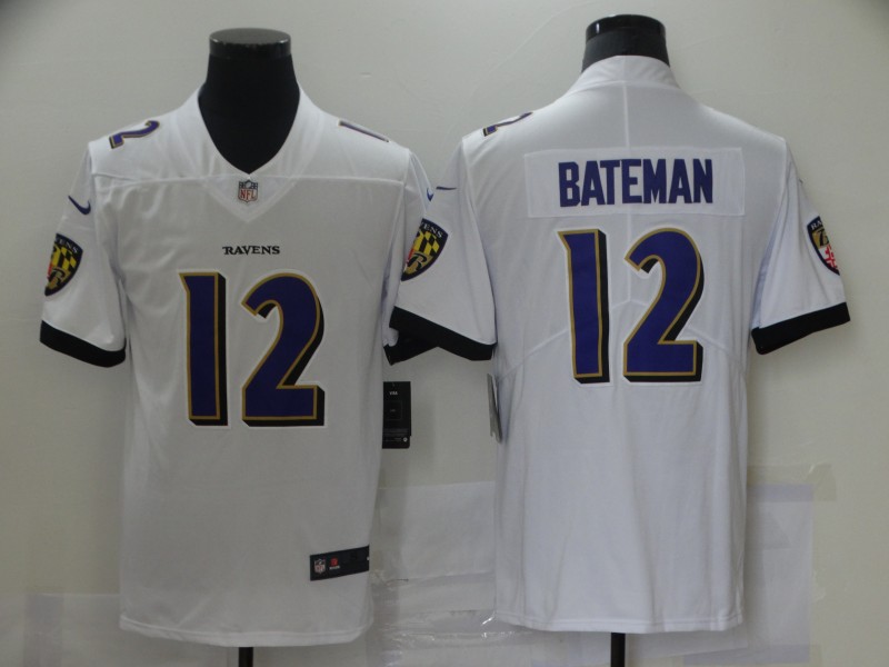 Men's Baltimore Ravens Rashod Bateman #12 White Game Jersey