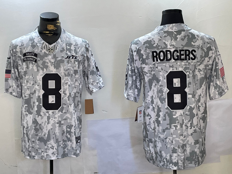 Men's New York Jets Aaron Rodgers #8 Arctic Camo 2024 Salute to Service Limited Jersey