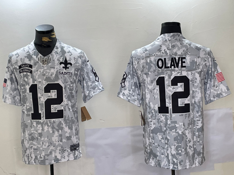Men's New Orleans Saints Chris Olave #12 Arctic Camo 2024 Salute to Service Limited Jersey