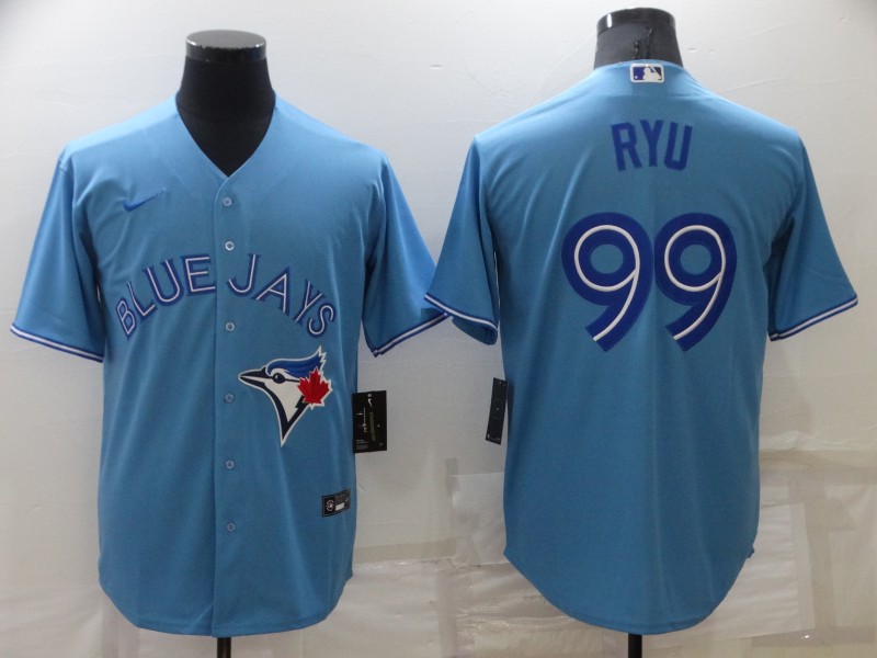 Men's Toronto Blue Jays Hyun-Jin Ryu #99 Light Blue Replica Baseball Jersey