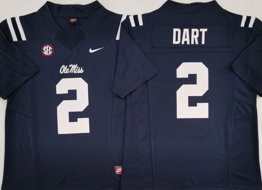 Men's Ole Miss Rebels Jaxson Dart #2 Navy Game Jersey