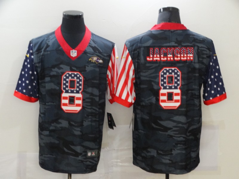 Men's Baltimore Ravens Lamar Jackson #8 Gray Camouflage Game Player Jersey