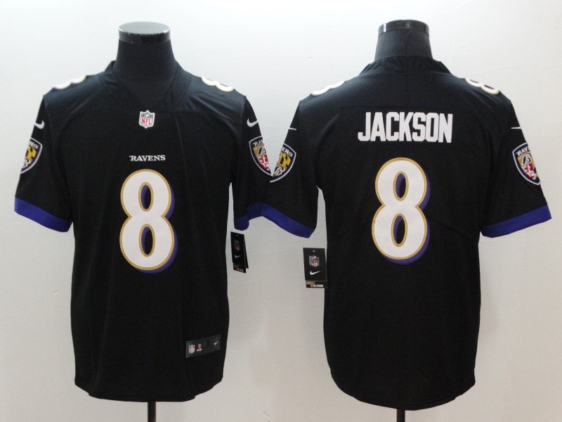 Men's Baltimore Ravens Lamar Jackson #8 Black Game Jersey