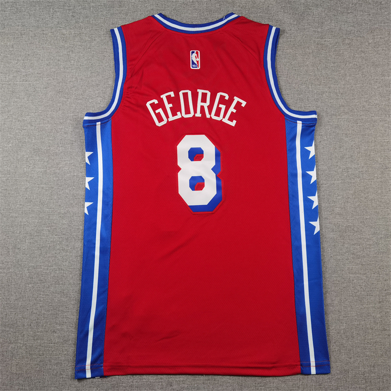 Men's Philadelphia 76ers Paul George #8 Red Swingman Jersey - Statement Edition