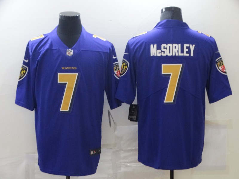 Men's Baltimore Ravens Trace McSorley #7 Purple Game Jersey
