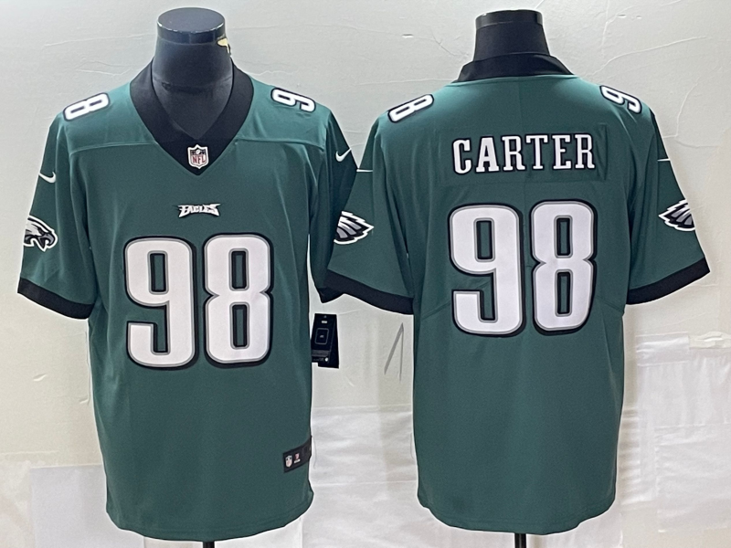 Men's Philadelphia Eagles Jalen Carter #98 Midnight Green 2023 NFL Draft First Round Pick Game Jersey