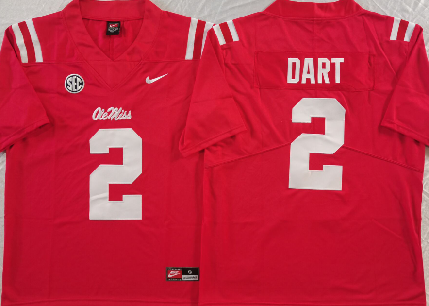 Men's Ole Miss Rebels Jaxson Dart #2 Red Game Jersey