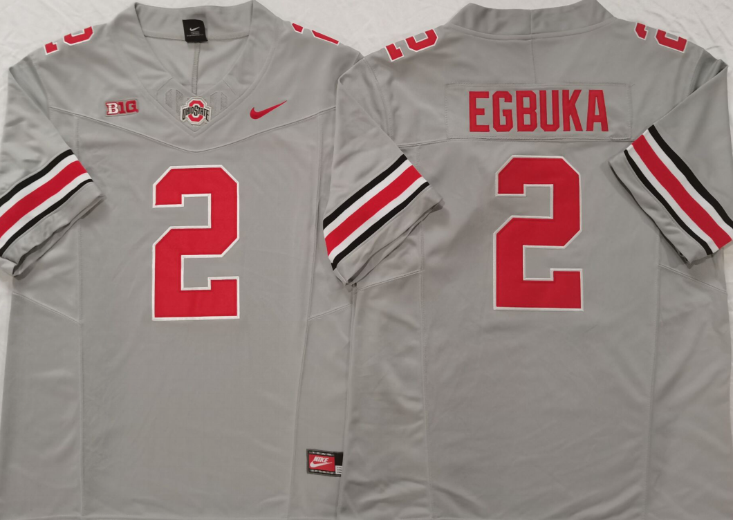 Men's Ohio State Buckeyes Emeka Egbuka #2 Grey Game Jersey