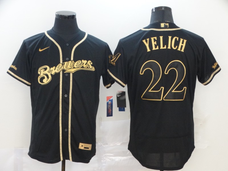 Men's Milwaukee Brewers Christian Yelich #22 MLB Black Player Jersey