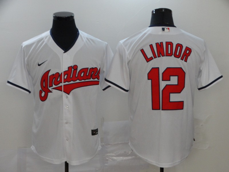 Men's Cleveland Guardians Francisco Lindor #12 White Replica Baseball Jersey