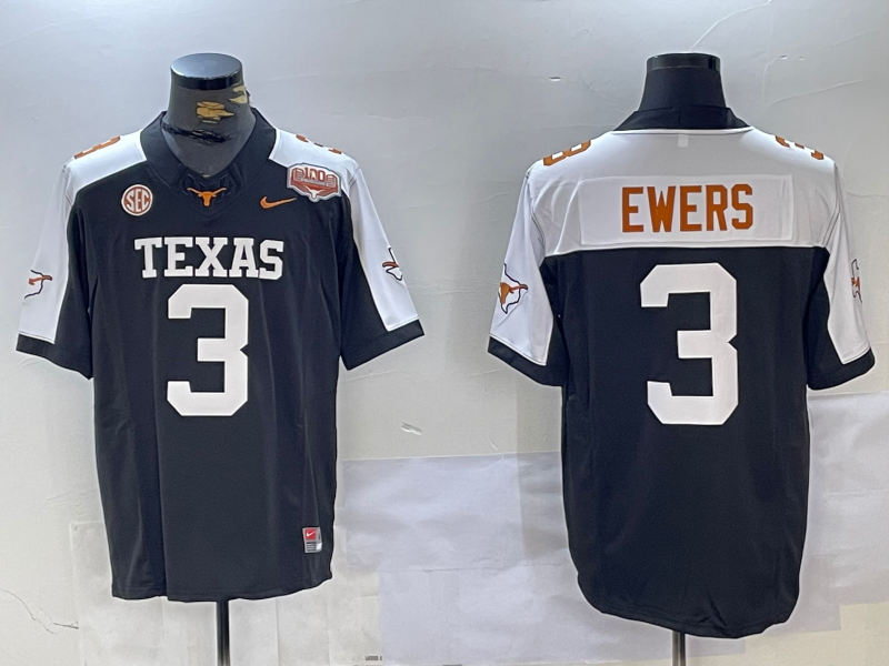 Men's Texas Longhorns Quinn Ewers #3 Black Game Jersey