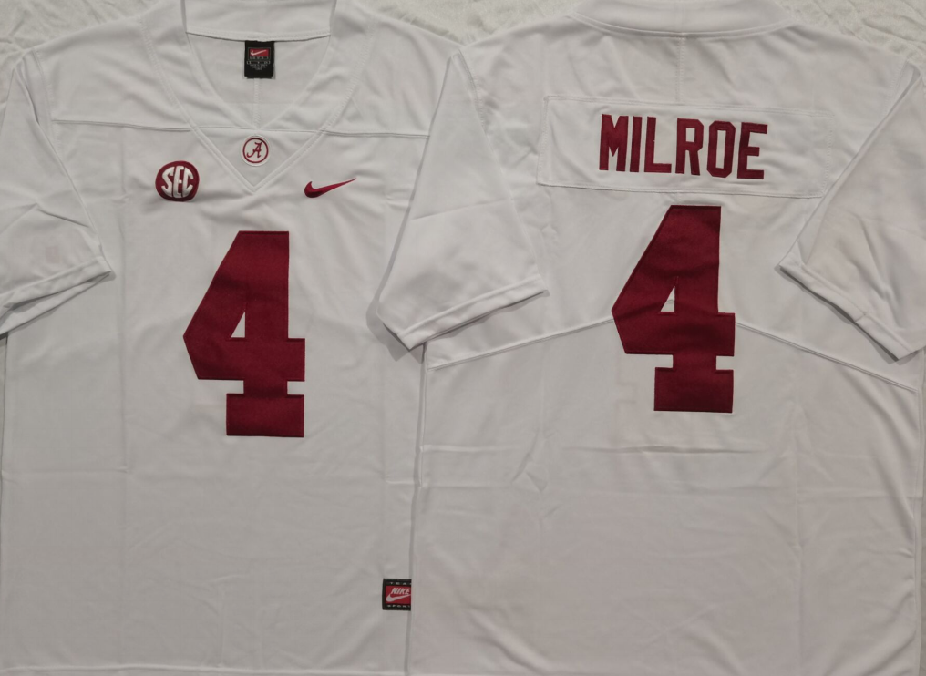 Men's Alabama Crimson Tide Jalen Milroe #4 White Game Jersey