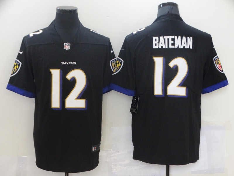 Men's Baltimore Ravens Rashod Bateman #12 Black Game Jersey