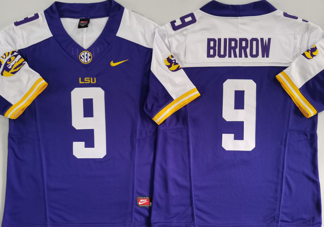 Men's LSU Tigers Joe Burrow #9 Purple Game Jersey