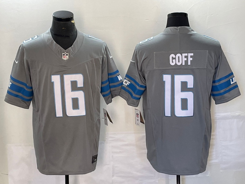Men's Detroit Lions Jared Goff #16 Gray Game Jersey