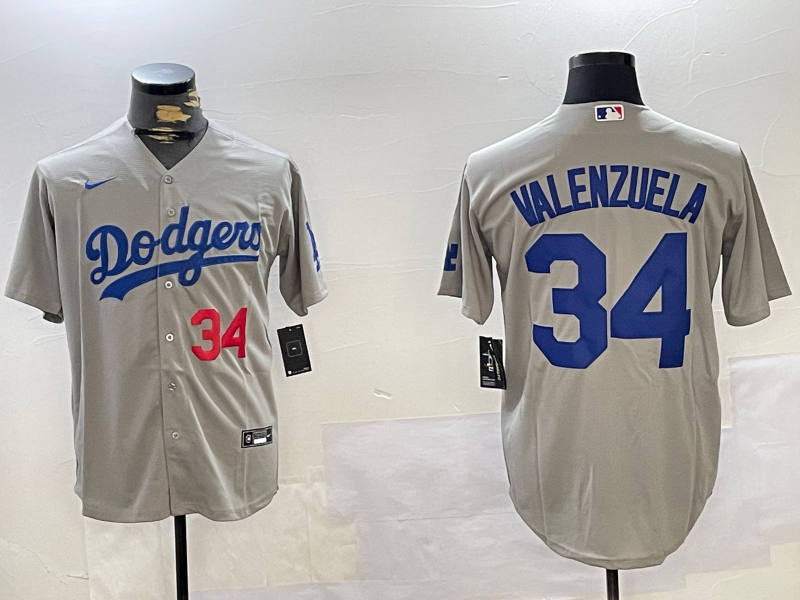 Men's Los Angeles Dodgers Fernando Valenzuela #34 Gray Replica Baseball Jersey