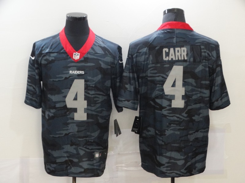Men's Las Vegas Raiders Derek Carr #4 Gray Camouflage Game Jersey