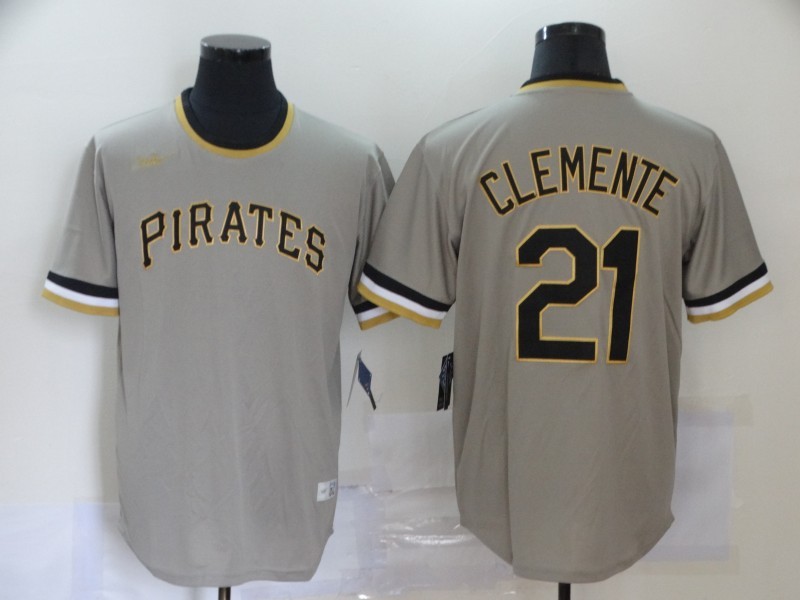 Men's Pittsburgh Pirates Roberto Clemente #21 Gray Road Cooperstown Collection Player Jersey