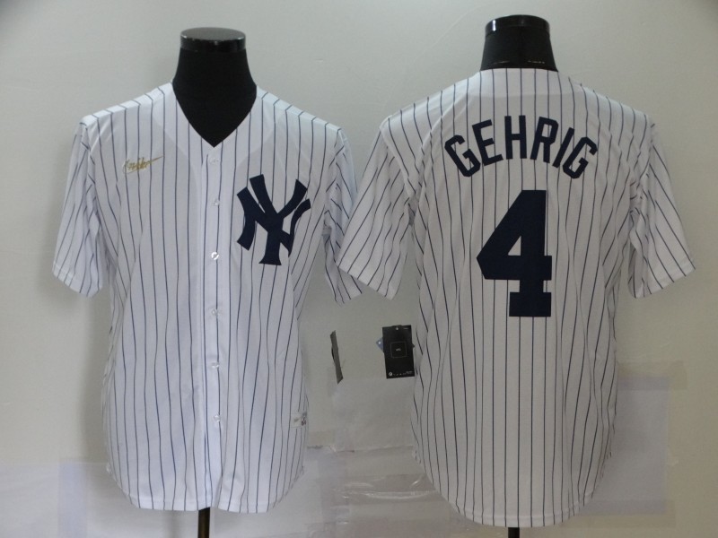 Men's New York Yankees Lou Gehrig #4 White Replica Baseball Jersey
