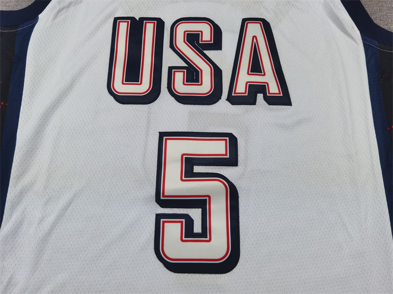 Men's 2024 USA Dream Team Anthony Edwards #5 White Authentic Player Jersey