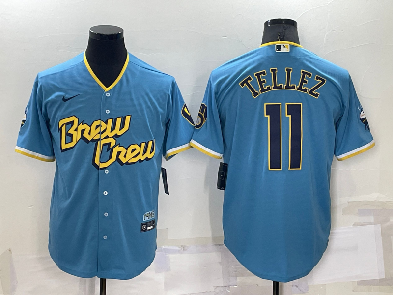 Men's Milwaukee Brewers Rowdy Tellez #11 Blue Stitched Jersey