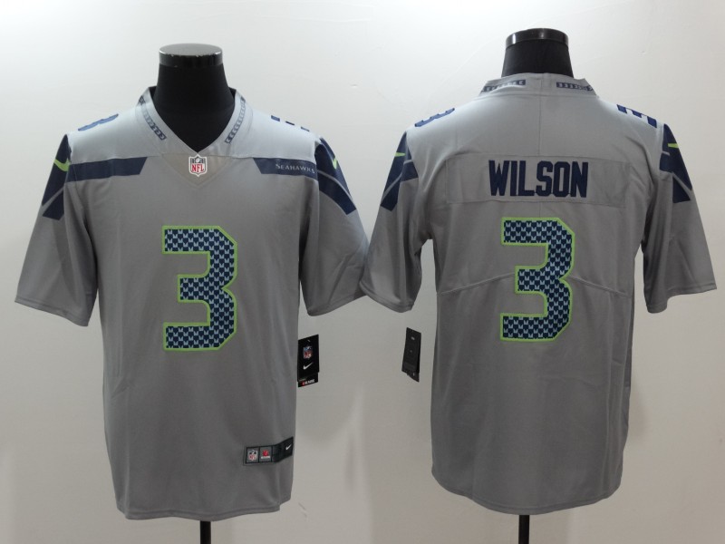 Men's Seattle Seahawks Russell Wilson #3 Gray Game Jersey