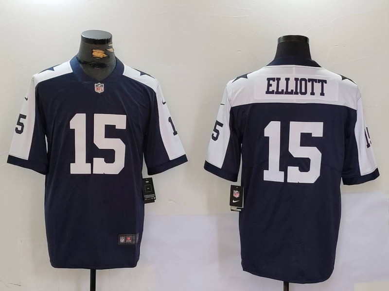 Men's Dallas Cowboys Ezekiel Elliott #15 Navy Alternate Game Team Jersey