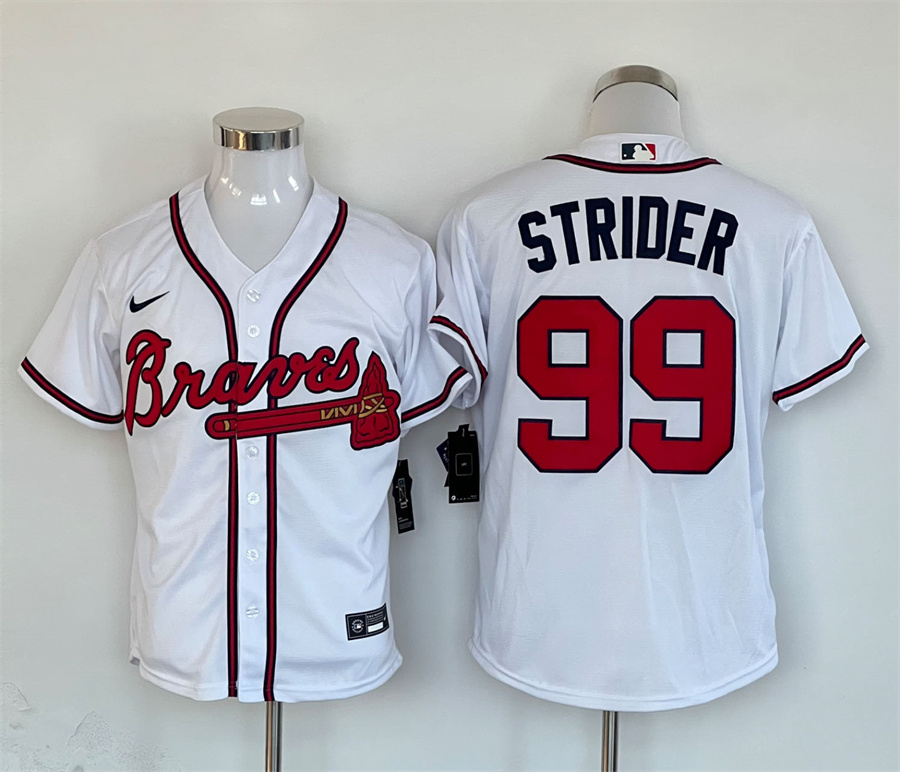 Men's Atlanta Braves Spencer Strider #99 White Replica Player Jersey