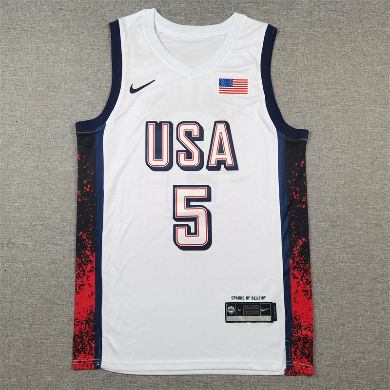 Men's 2024 USA Dream Team Anthony Edwards #5 White Authentic Player Jersey