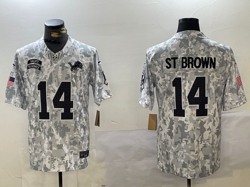 Men's Detroit Lions Amon-Ra St. Brown #14 Arctic Camo 2024 Salute to Service Limited Jersey