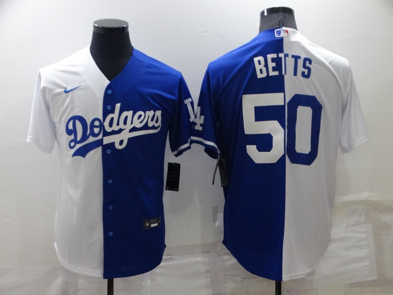 Men's Los Angeles Dodgers Mookie Betts #50 White/Blue Replica Baseball Jersey