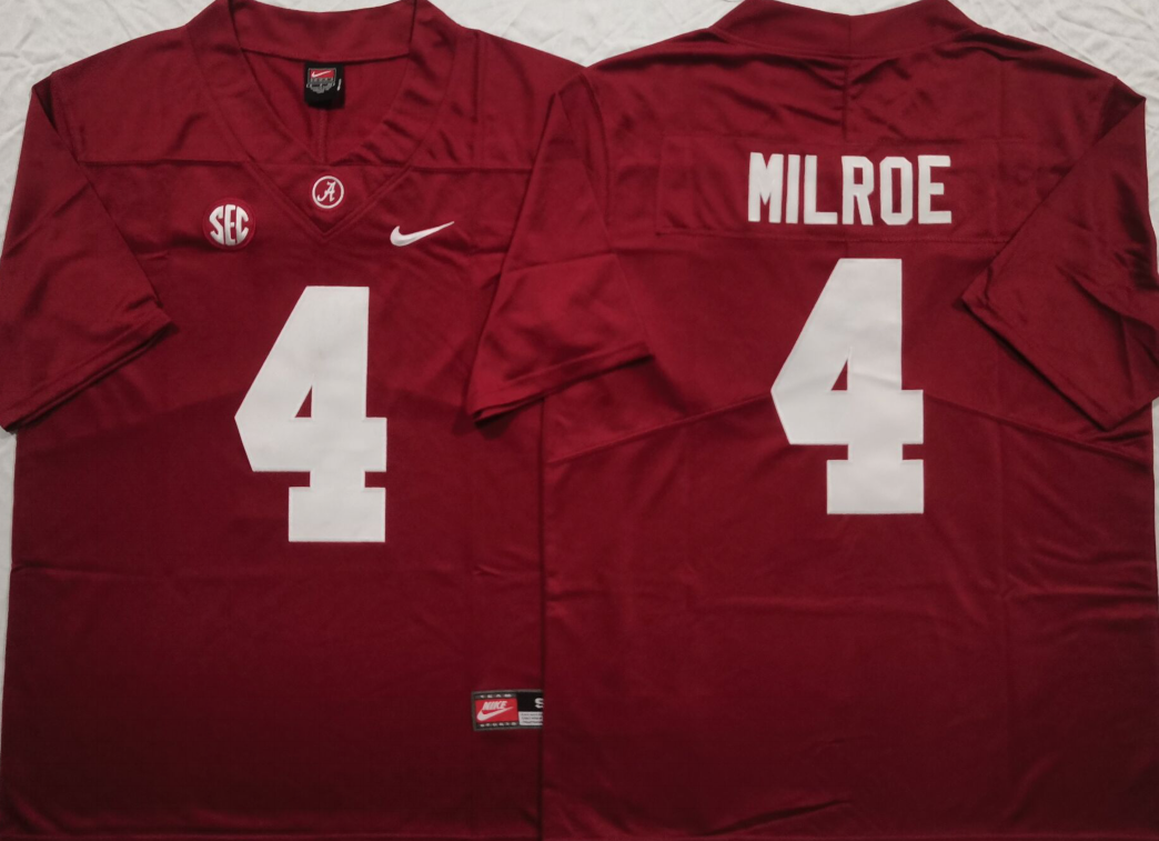 Men's Alabama Crimson Tide Jalen Milroe #4 Red Game Jersey