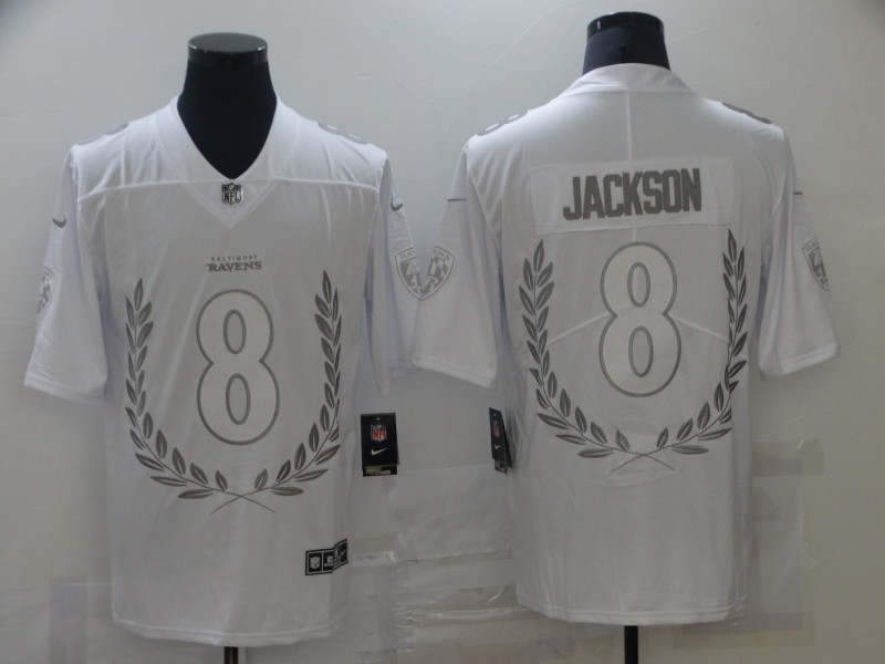 Men's Baltimore Ravens Lamar Jackson #8 White Player Game Jersey