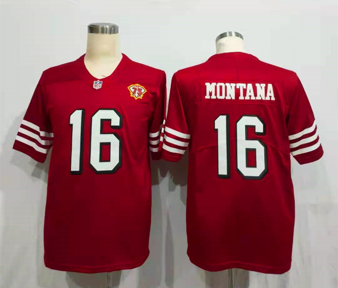 Men's San Francisco 49ers Joe Montana Red 75th Anniversary Game Player Jersey