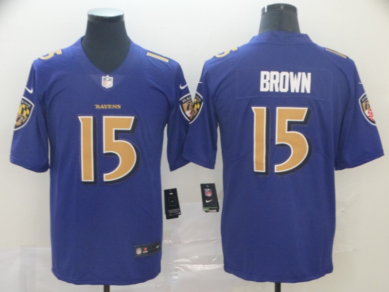 Men's Baltimore Ravens Marquise Brown #15 Purple Game Jersey