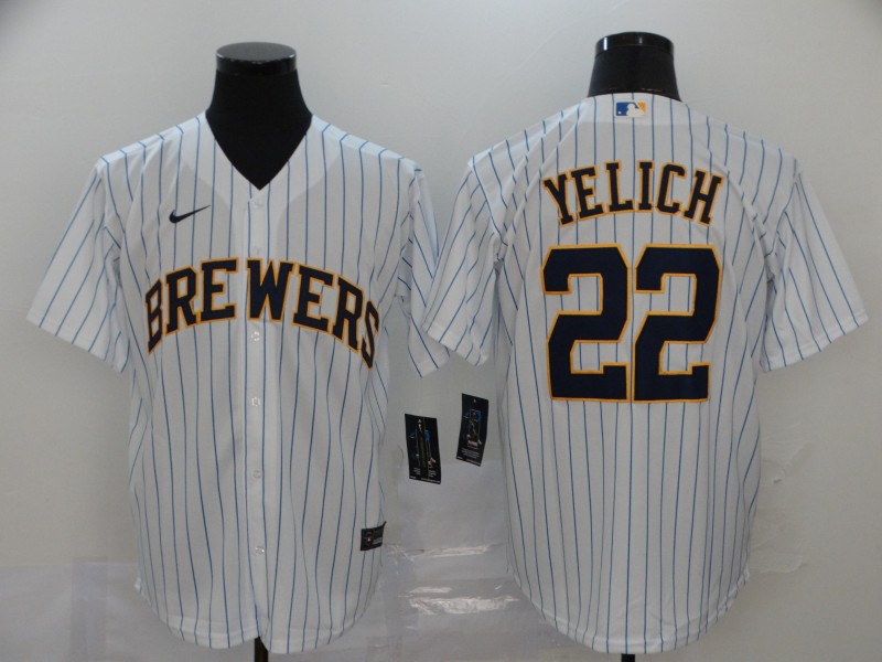 Men's Milwaukee Brewers Christian Yelich #22 MLB White Player Sewn Jersey