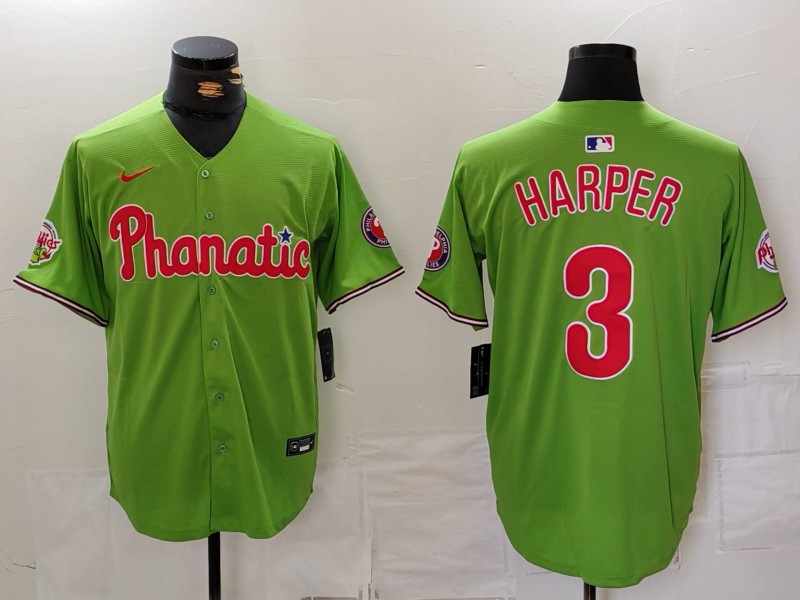 Men's Philadelphia Phillies Bryce Harper #3 Green Replica Player Name Jersey