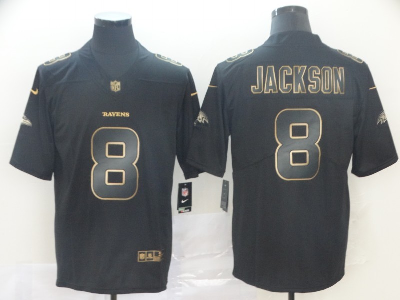 Men's Baltimore Ravens #8 Lamar Jackson Black Team Game Jersey