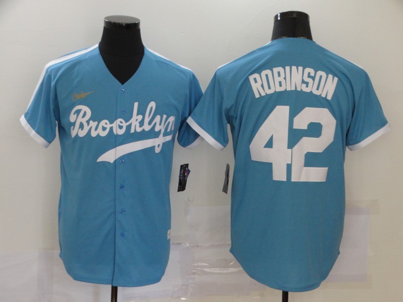 Men's Los Angeles Dodgers Jackie Robinson #42 Light Blue Replica Baseball Jersey
