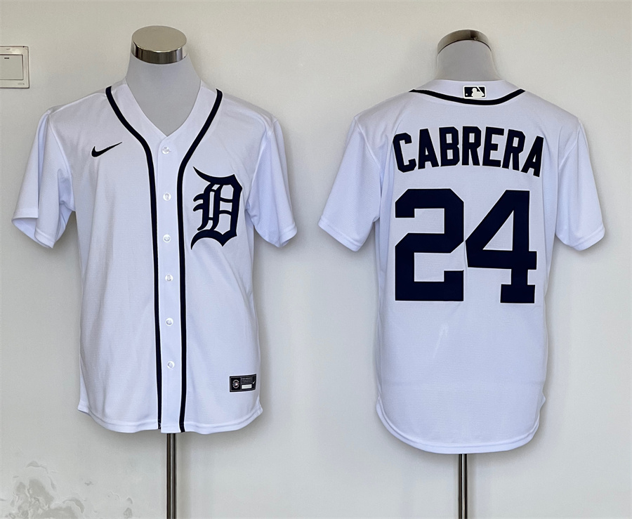 Men's Detroit Tigers Miguel Cabrera #24 White Replica Baseball Jersey