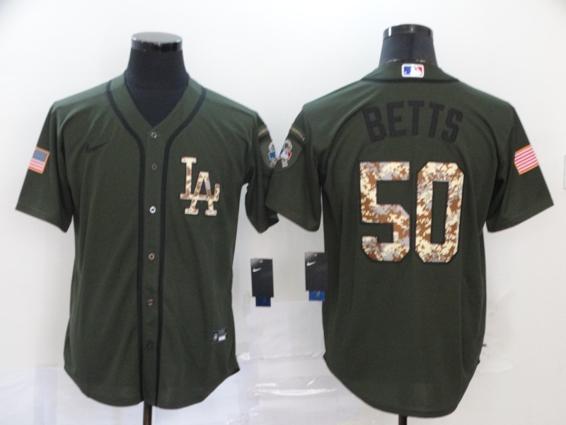 Men's Los Angeles Dodgers Mookie Betts #50 Army Green Player Jersey