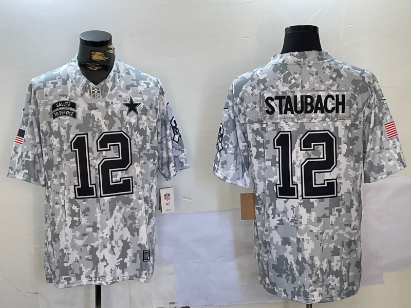 Men's Dallas Cowboys Roger Staubach #12 Arctic Camo 2024 Salute to Service Retired Player Limited Jersey