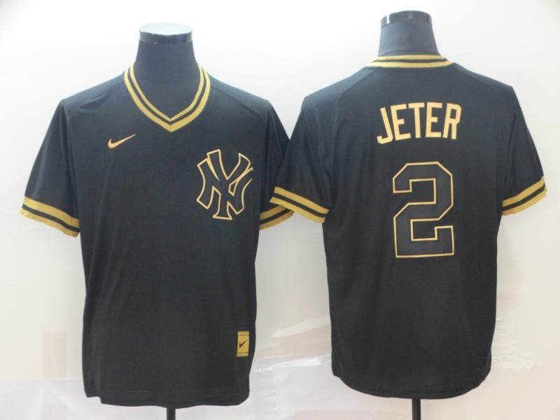 Men's New York Yankees Derek Jeter #2 Black Replica Player Jersey