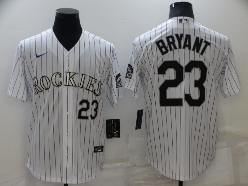 Men's Colorado Rockies Kris Bryant #23 White Replica Baseball Jersey